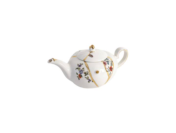 Design Teekanne „Kintsugi“ aus Porzellan mit Golddekor verziert Multicolor Seletti