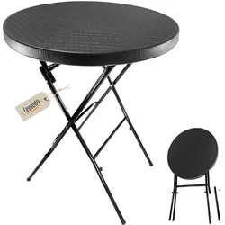 Lemodo Stehtisch klappbar 80 cm schwarz in Rattan-Optik, Höhe 110 cm
