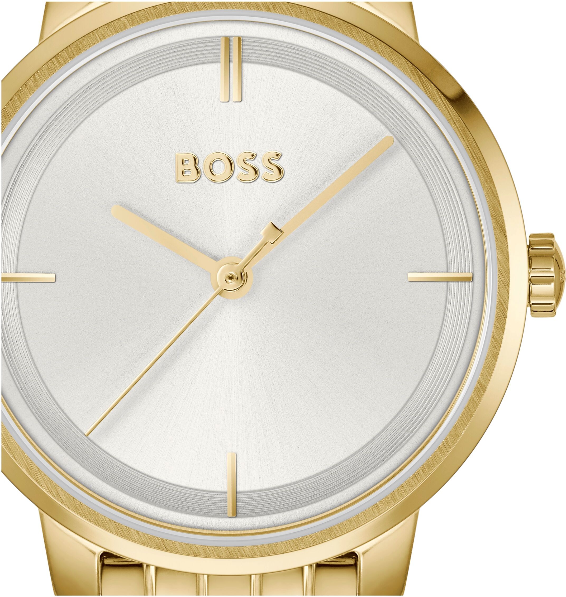 Quarzuhr BOSS "LUCIA", gold (goldfarben, silberfarben), Armbanduhren, Damen, goldfarben, Quarzuhr, Armbanduhr, Damenuhr, Edelstahlarmband, analog, Glassteine