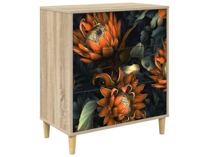 KLGBNCVE Kommode LOCHEM Orangenmuster 66 x 36,5 x 75 cm Holzwerkstoff Erhöhte Füße,Luftzirkulation,verstärkte Struktur,Orangenmuster,Schlafzimmer,Flur,Ankleidebereich