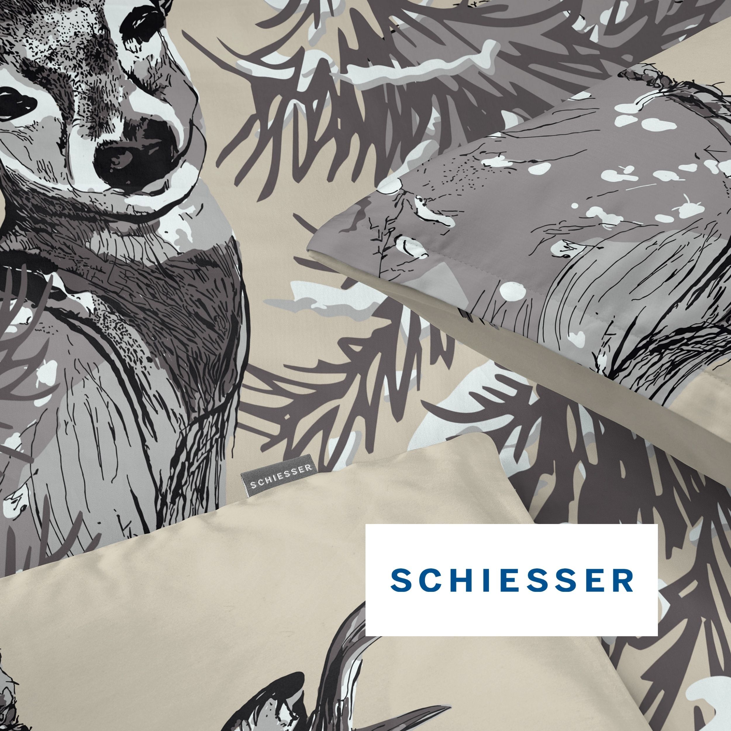 Bettwäsche SCHIESSER "Holi aus weicher Baumwolle mit Tierprint", grau, B/L: 135cm x 200cm, 1 Stk., 1 Stk., Feinbiber, B/L: 80cm x 80cm, 2, Feinbiber, Bezug: 100% Baumwolle, Bettwäsche, Bettwäsche, OEKO-TEX MADE IN GREEN grau B/L: 135cm x 200cm, 1 Stk., 1 