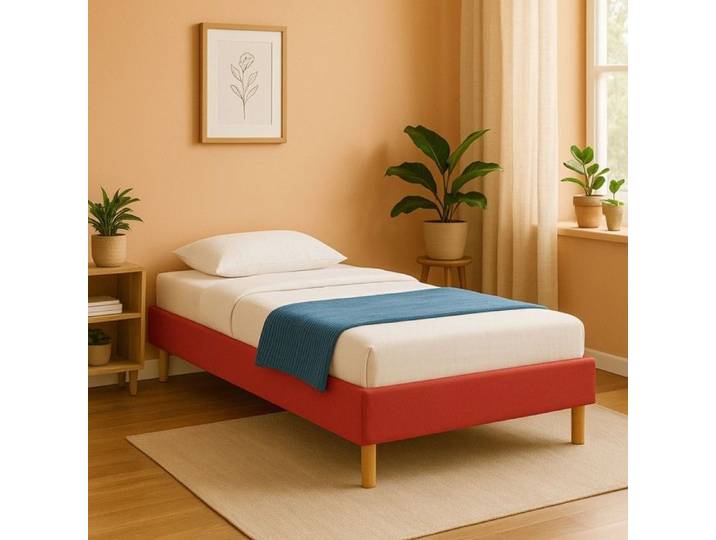 Sommier Tapissier - KING OF DREAMS - Rouge - 90x190 cm - 13 Lattes - Pieds 20 cm