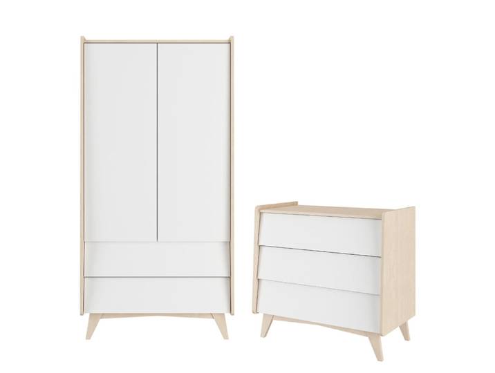 Commode 3 tiroirs et armoire 2 portes Bellamy So Sixty Blanc et bois