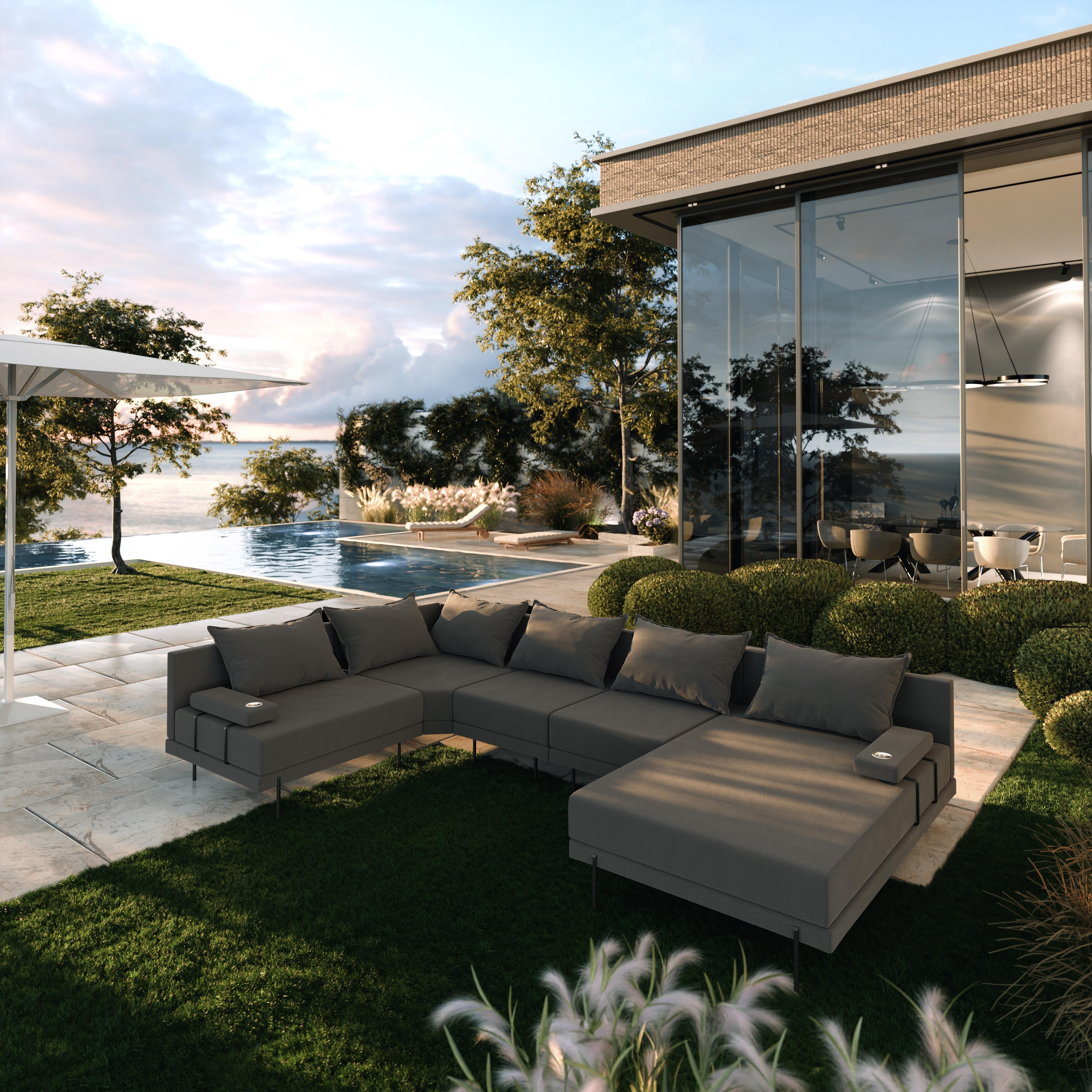 TRADA Gartenecksofa Bahama XL Dunkelgrau Links 370x175 cm Gartenmöbel set Wasserabweisend Stoff