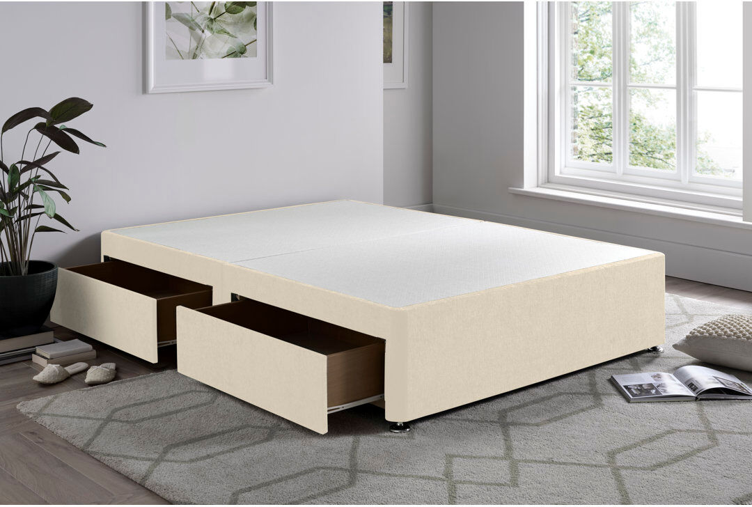17 Stories Chenille Divan Bed Base Cream Single (3')