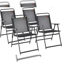 COSTWAY 4er Set Gartenstühle, Hochlehner Klappstühle mit Armlehnen, Balkonstühle mit atmungsaktivem Stoff
