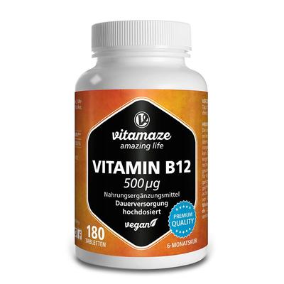 Vitamin B12 500 µg hochdosiert vegan Tabletten 180 St