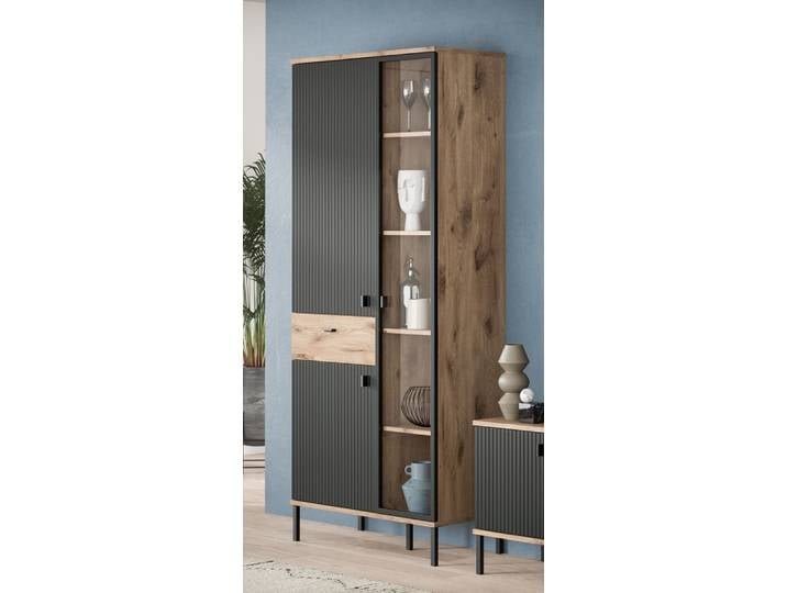 Stauraumvitrine Chess , Nox Oak / schwarz Komplettset
