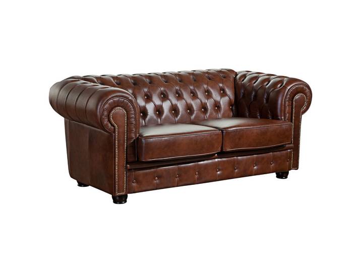 Max Winzer Chesterfield-Sofa, Braun, Echtleder, Rindleder, 2-Sitzer, 174x74x98 cm, Goldenes M, Made in Europe, Rücken echt, Wohnzimmer, Sofas & Couches, Sofas, Chesterfield Sofas
