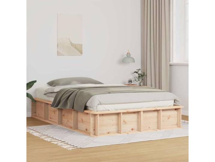 RJPLMFV Bettgestell, Braun, 140 x 200 cm, massives Kiefernholz Modernes Plattform-Design, Lamellen im Lieferumfang enthalten, einfache Pflege, Verwendung im Innenbereich