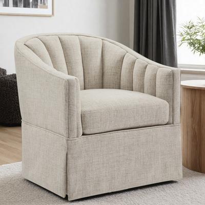 "30.75"" Polyester Skirted Swivel Accent Chair with Vertical Channel Tufted Back and Flared Arms and 360-Degree Metal Swivel"