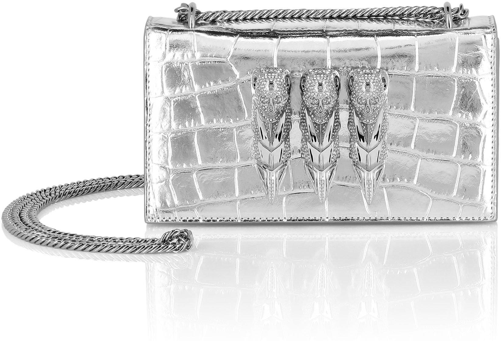 Schultertasche PHILIPP PLEIN "Crocco Print", Damen, 70, silber, Taschen Schultertasche
