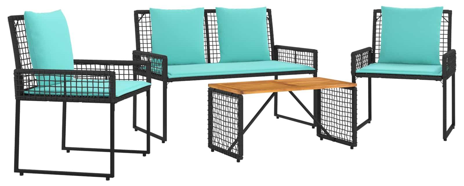 Gartenmöbel-Set mit Kissen 4 pcs Schwarz und Türkis