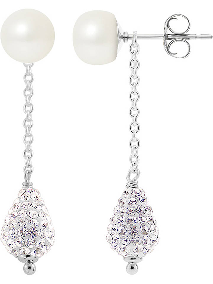 Pearl Addict Silber-Ohrstecker mit Süßwasserzuchtperlen und Kristallen - onesize