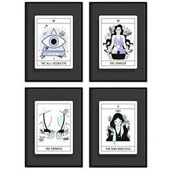 POSTER Set mit 4 Blättern in dunklen Tönen originellen Tarotkarten A3 Schwarzer Rahmen