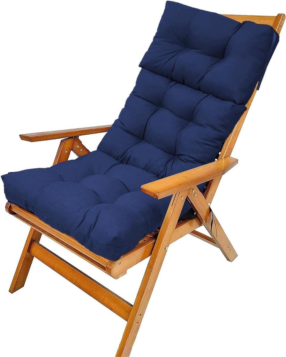 Marineblauw Stoelkussen Hoge Rug voor Buiten - Waterafstotend Balkonkussen