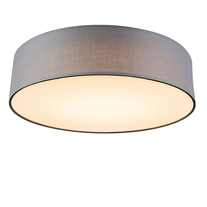 Qazqa Plafondlamp Drum LED Grijs met Textiel - Diameter: 40 cm