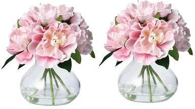 Garvee Fake Flowers with Vase, Peonies Artificial Flowers in Vase, Faux Flower Plant Arrangement Suitable for Decoration