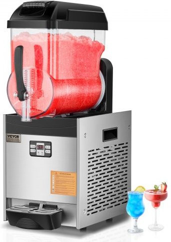 Vevor Commerciële Slush-ijsmachine 12L, RVS met Digitaal Display en Tap, Zwart/Zilver/Transparant