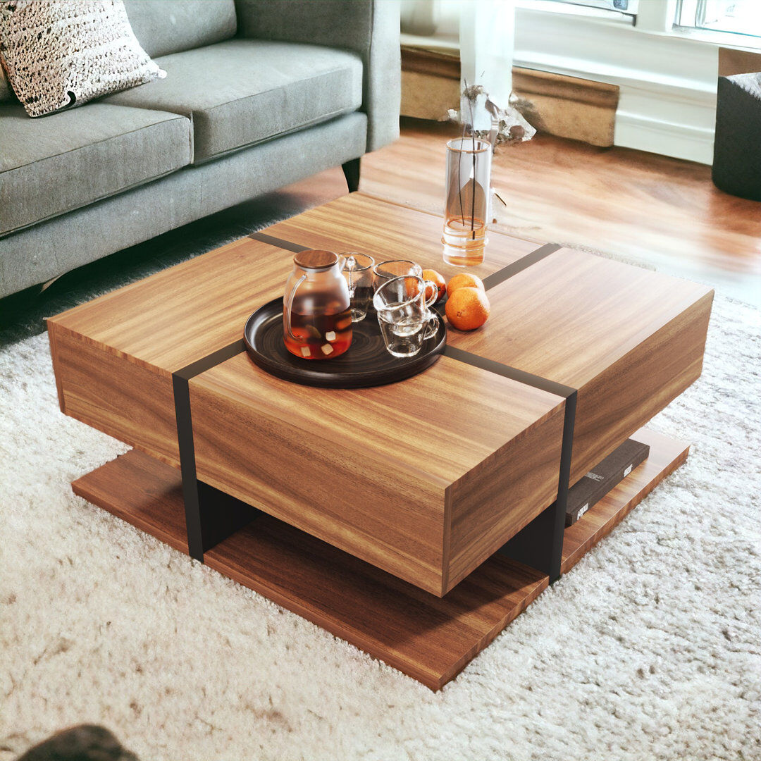 Brayden Studio Benthall Floor Shelf Coffee Table with Storage Brown