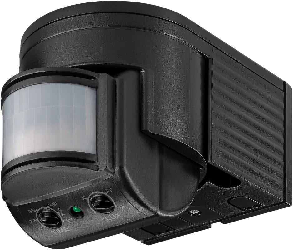 Goobay 96001 Infrarood bewegingsmelder, zwart - voor wandmontage, 180° detectiebereik, 12 meter bereik, geschikt voor buiten (IP44) en LED-verlichting