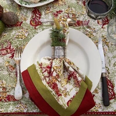 "Couleur Nature Renne Napkins - Set of 6 Red/Green - 19"" x 19"" - 19x19"