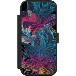 Nivocase Klapphülle für Apple iPhone Air Handyhülle aus Kunst Leder NIVOflip schwarz Blumen Neon bunt (Apple iPhone Air), Smartphone Hülle, Schwarz