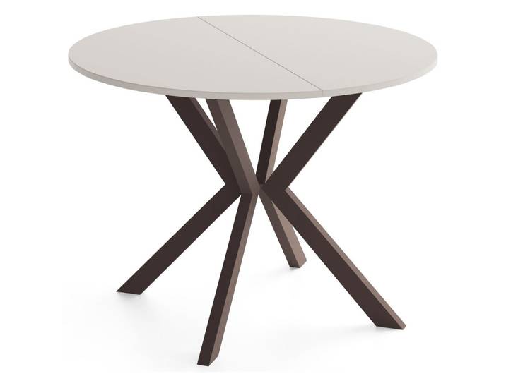 ESSTISCH Valio rund oval ausziehbar verlängerbar mit braunen Metallbeinen, Kaschmir 100-140/100/76 cm