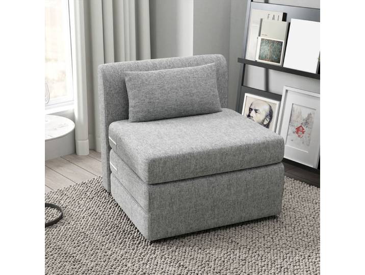 Fauteuil-lit - Pliable 3 fois - Gris - Cadre métal 240 kg - Matelas inclus