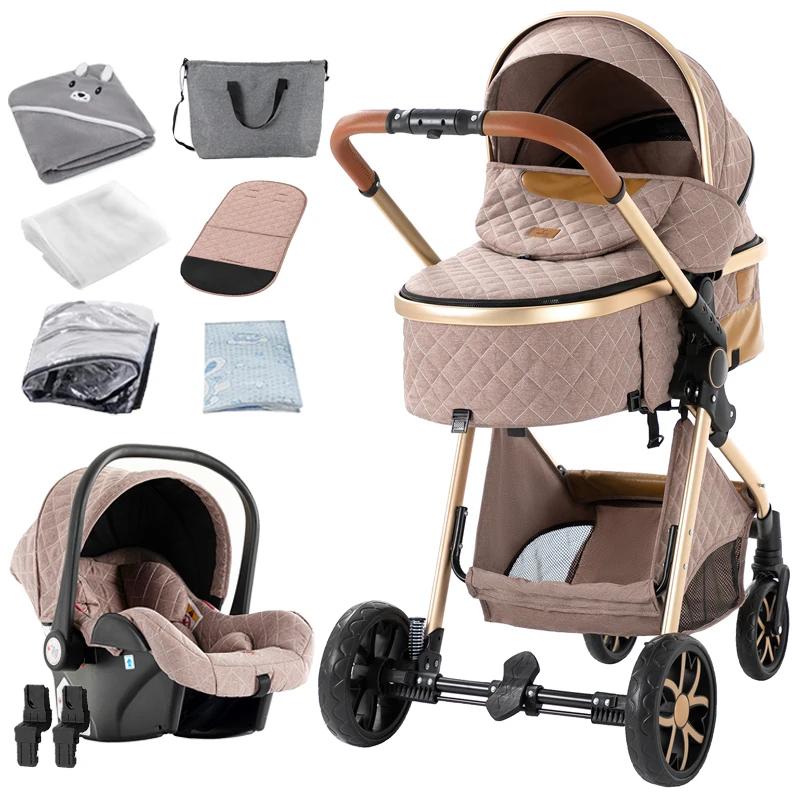 3-in-1 Kinderwagen - Kombikinderwagen Mit Babyschale - Hohe Sitzposition - Leichter Aluminiumrahmen - Einhandfaltung - Wendesitz - Khaki