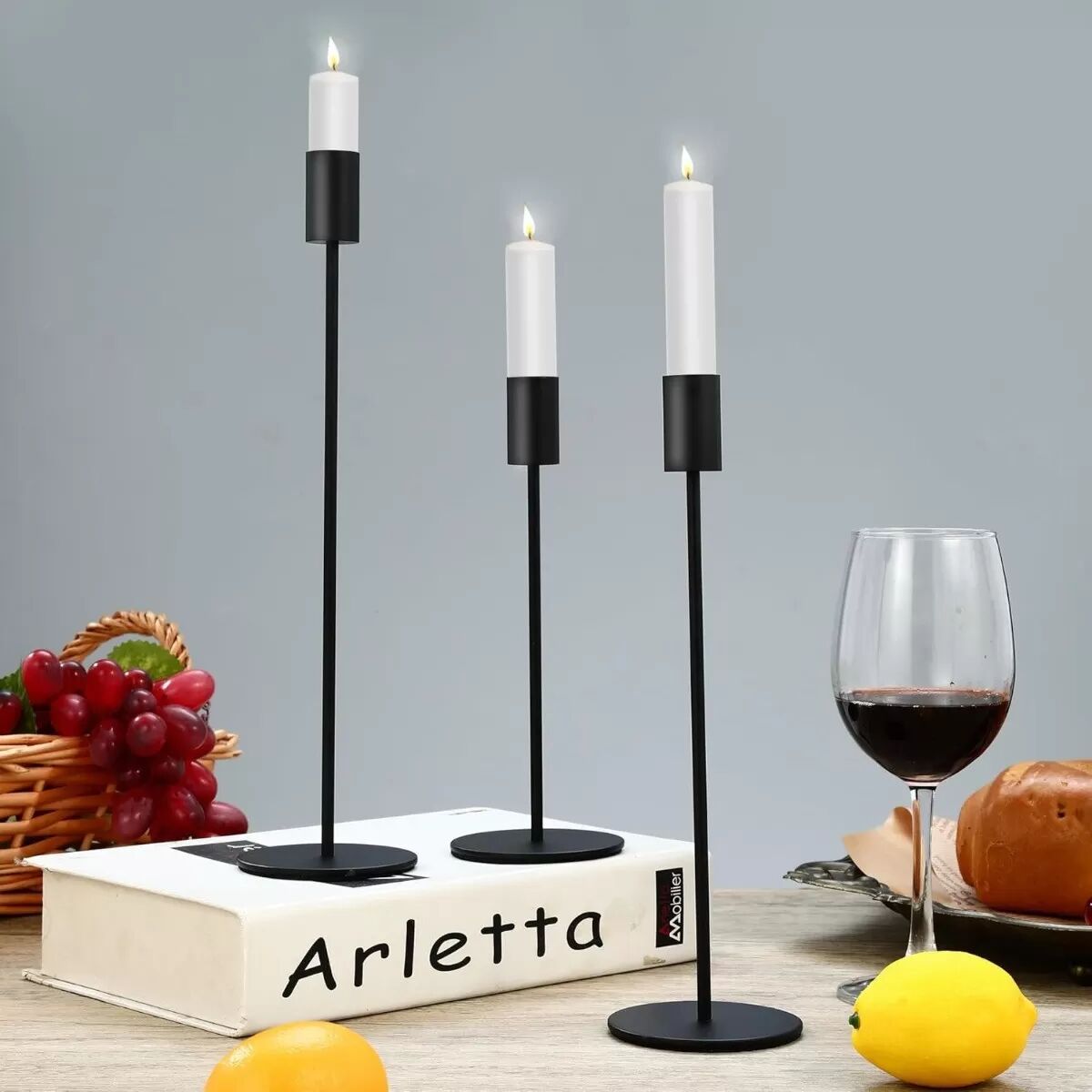 INF 3er Set Matte Schwarze Eisen-Kerzenständer für Heimdekoration