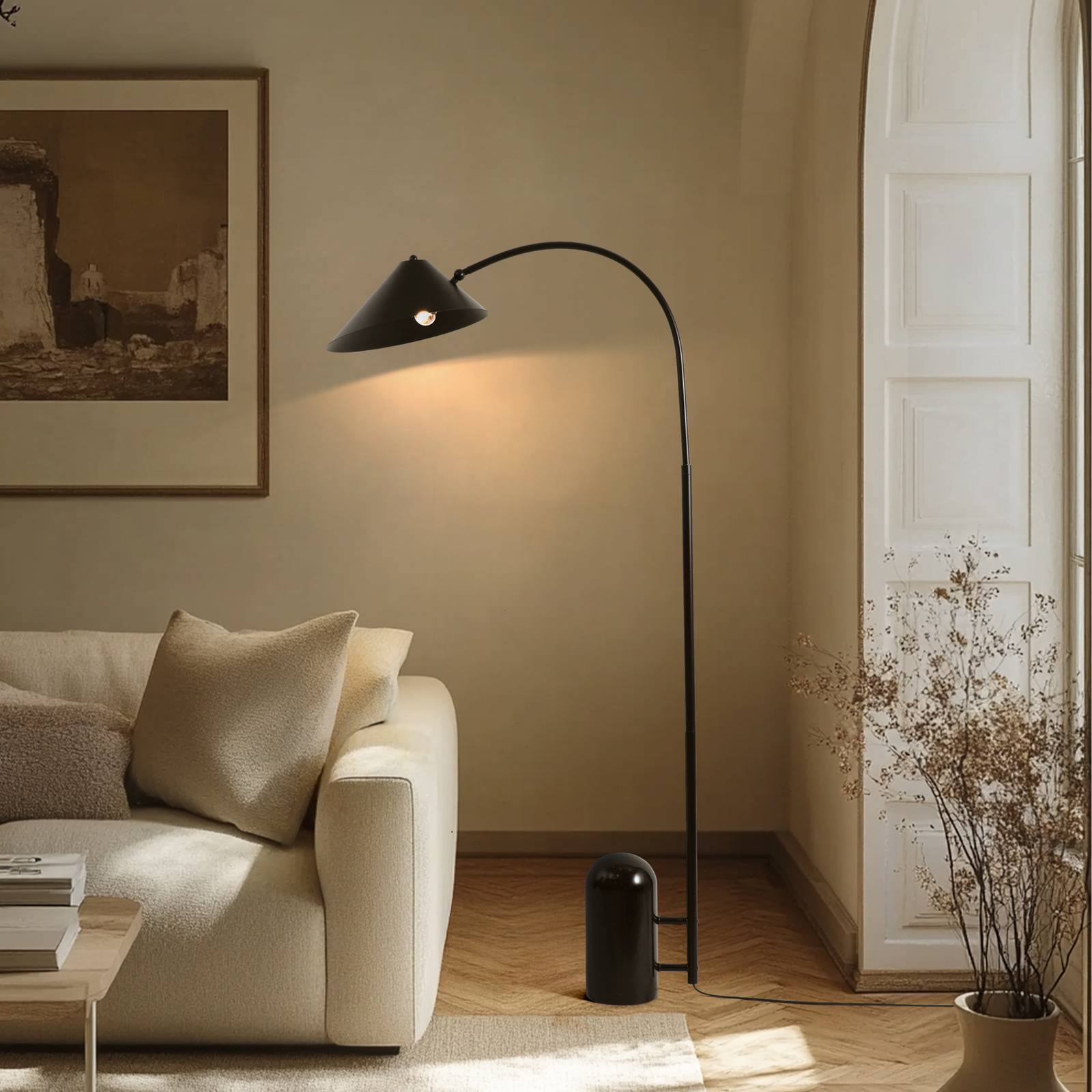 Floor Lamp Alviero Lucande, Black, Living / Dining Room, metal, Vintage, Floor Lamp