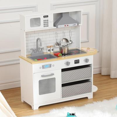 Garvee Wooden Play Kitchen for Kids - Innovative Corner Design, Realistic Cooking Sounds - 33.4*35