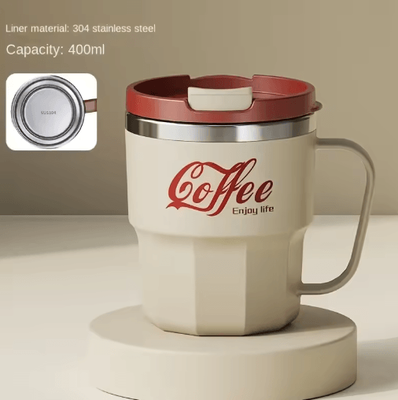Inspire Picks Insulated Stainless Steel Cup 304 Steel Anti Drop Mug With Lid For Home Office And Dorm khaki 400ml