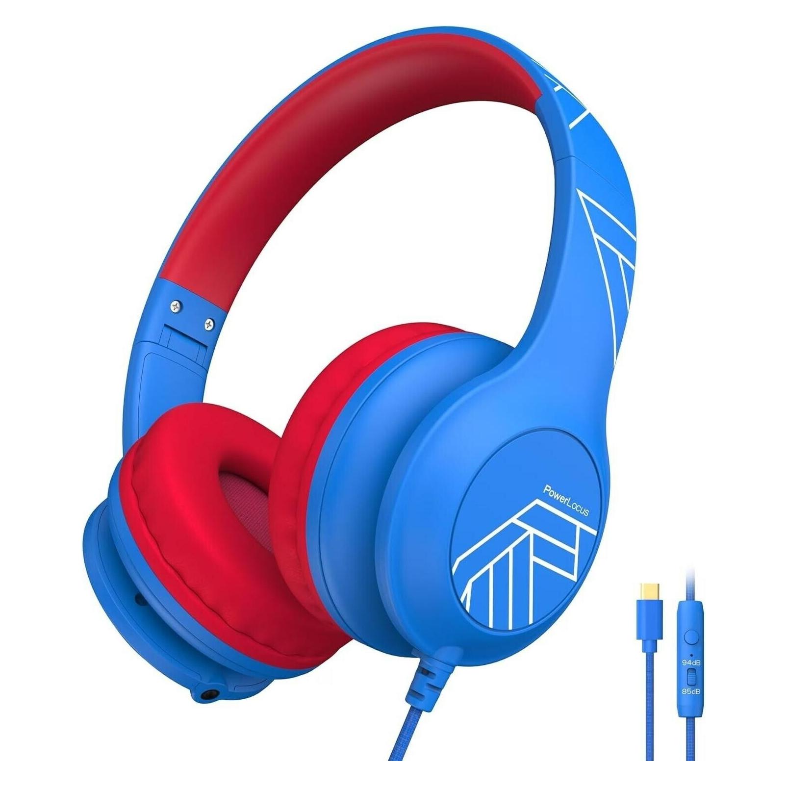 PowerLocus PLED Kinderkopfhörer USB-C-Kabelgebunden blue/red (PWL-PLEDWIRED-BLUEREDUSBC)