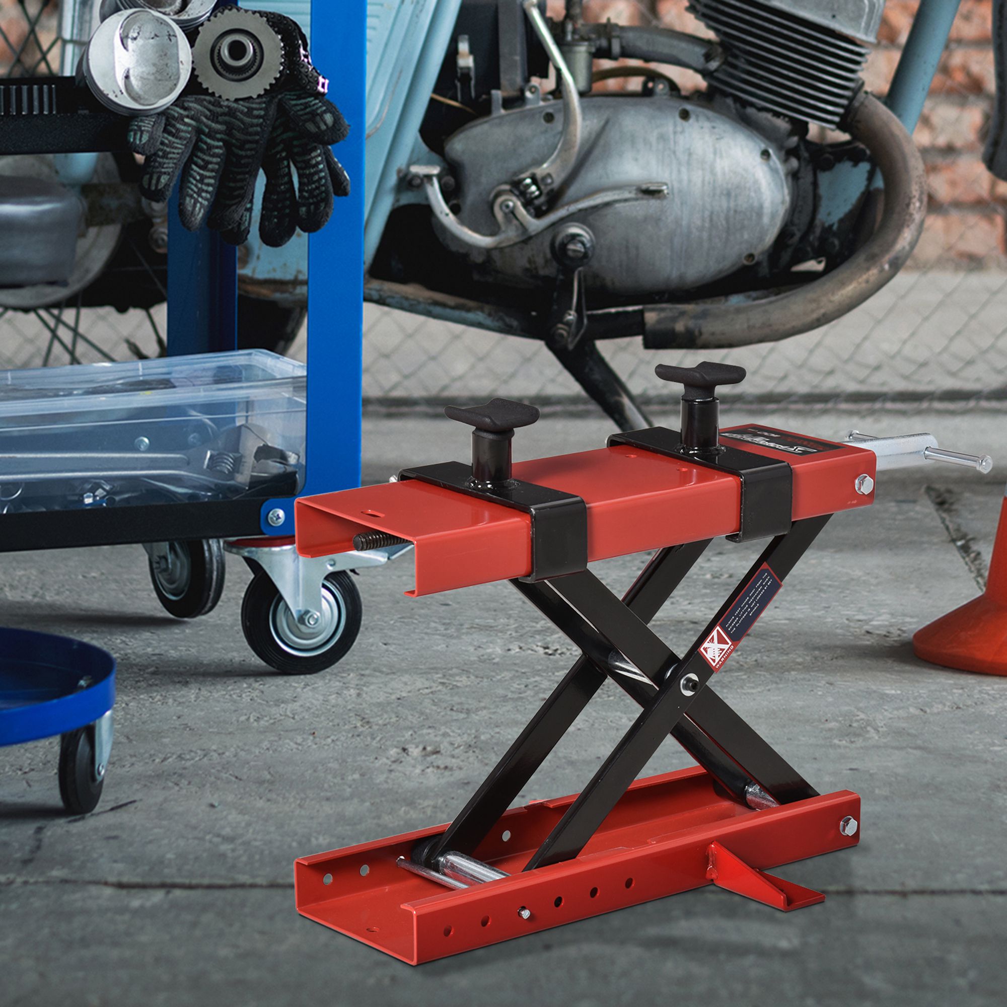 Durhand Cavalletto Moto Alzamoto a Forbice Regolabile Fino a 500kg in Metallo Rosso per Manutenzione Moto e Scooter Aosom