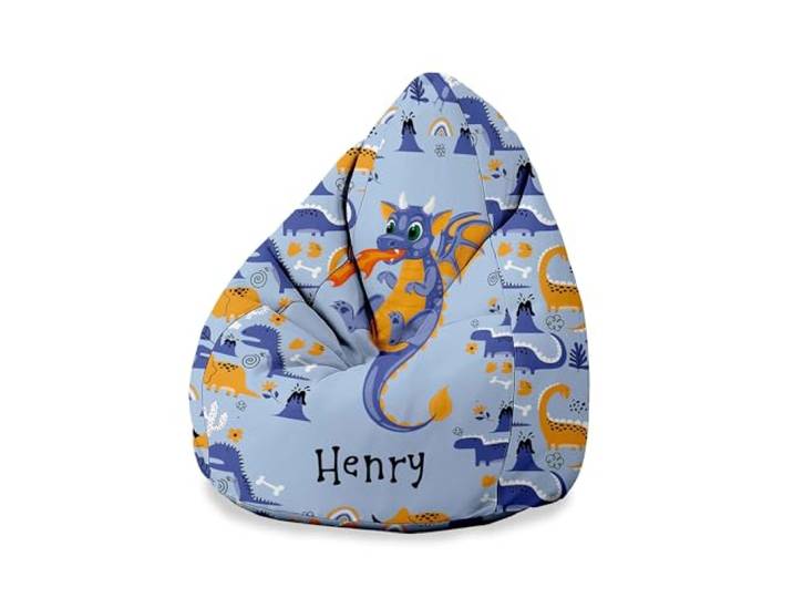 DreamRoots Sitzsack Kinder personalisiert 80x80x120, Dragon Personalisierte Geschenke Kinder, Bean Bag, Kindersitzsack, Kinderzimmer, mit Füllung, Sitzkissen Boden