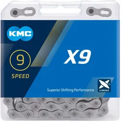KMC Fahrrad Kette X9 Kompatibilität: 9-fach | SB-Verpackung | grau | 114 Glieder