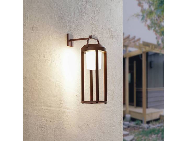 Lucande 2-in-1 LED-Solar-Wandleuchte Tilena, rost, rund, Alu Tilena Lucande, dimmbar, schwarz, Aluminium, Modern