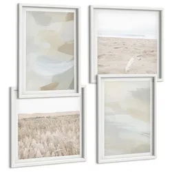 BILDER SET 4er Set - 50x50 cm & 40x60 cm Weißer Rahmen - Abstrakter Hintergrund mit feinen Strichen