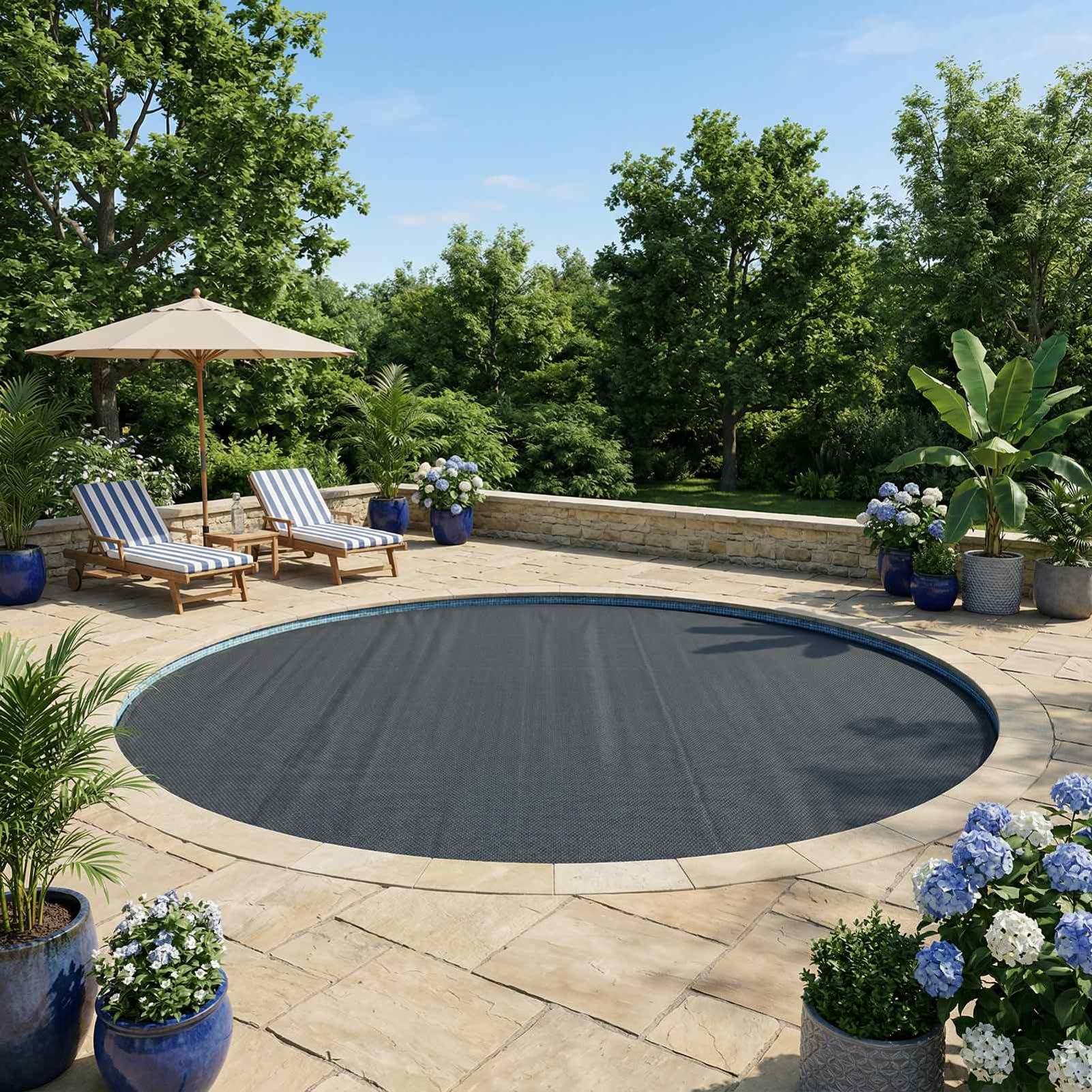 Schwimmbadabdeckung, schwarz - Durchmesser 600 cm - Polyethylen - Rund - Für den Außenbereich