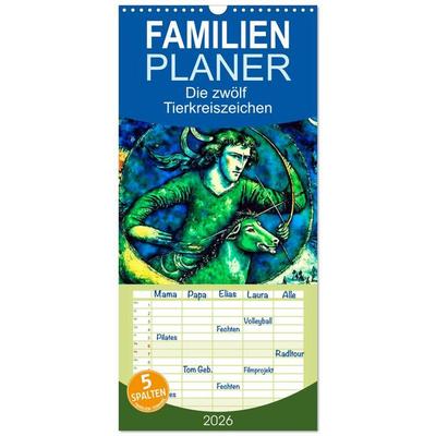 Familienplaner 2026 - Die zwölf Tierkreiszeichen mit 5 Spalten (Wandkalender, 21 x 45 cm) CALVENDO