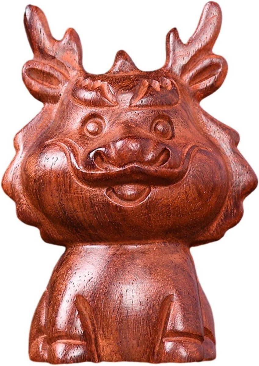 Handgesneden Houten Dierenriem Beeldjes Chinese Zodiak Decoratie Rood - Hoogte: 6 cm