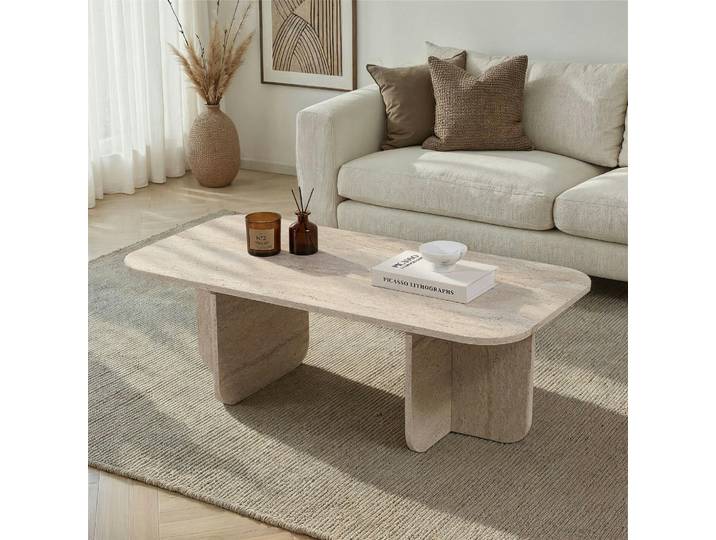 Table basse rectangulaire - bords ronds MARFA - Travertin