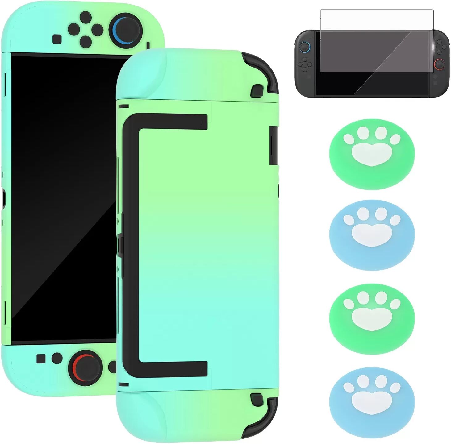 INF Kit de protection compatible avec Nintendo Switch 2 - Coque en silicone + PC vert dégradé, protecteur d'écran et capuchons
