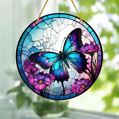 Inspired Finds Butterfly Acrylic Suncatcher Round Window Hanging Decorative Sun Catcher Wall Art sapphire Bloom Butterfly