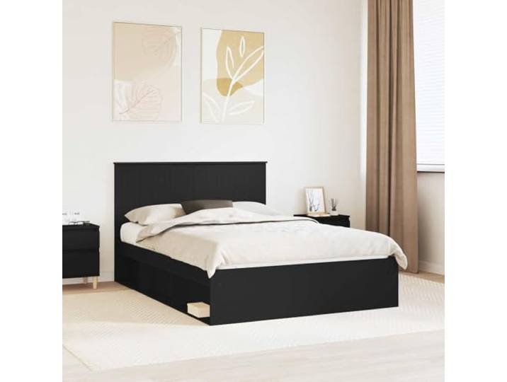 Massives Kiefernholz Modernes Minimalistisches Design Stilvolles Bettrahmen Schwarz 135x190 cm Massives Kiefernholz Bettgestell mit Lattenrost Stabil Modern Doppelbett