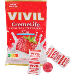 Vivil Fruchtbonbons Creme Life Erdbeere zuckerfrei, 23 Stück, 90g