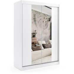 KLEIDERSCHRANK mit Spiegel-Schiebetüren und Aluminium-Leisten - LUZO - 150 cm Weiß