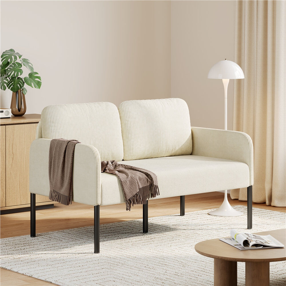 17 Stories 120 cm W × 65.5 cm D Corduroy Loveseat ,Small Space Sofa for Bedroom, Home Office, Apartment Beige 84cm H X 120cm W X 65.5cm D